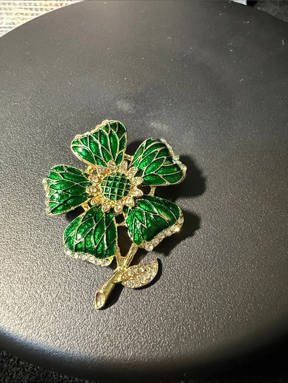 Green Enamel Flower Brooch